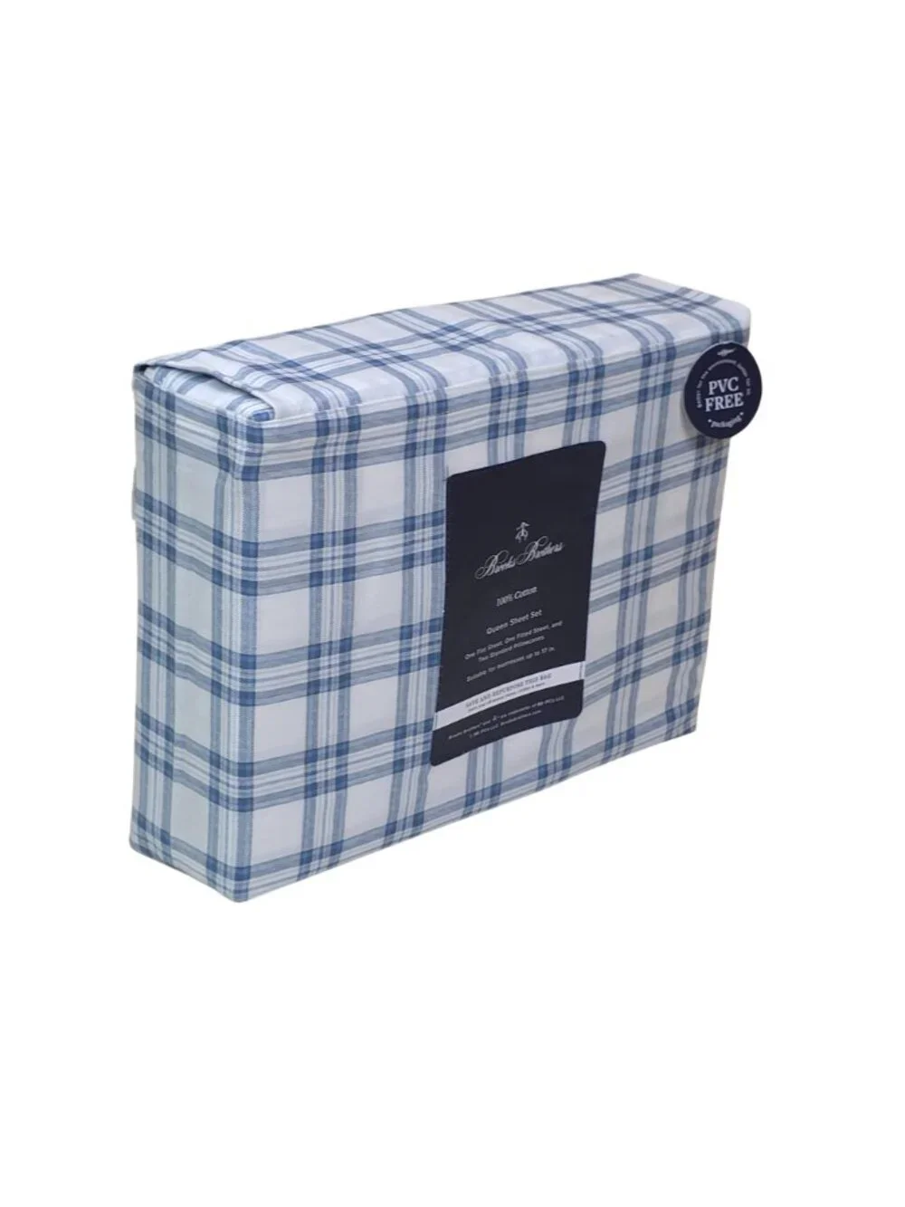 Brooks Brothers Plaid 100% Cotton Queen Sheet Set With PVC-Free Packaging